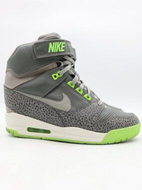 Nike High-Top Platform Sneakers in Gray with Green Accents